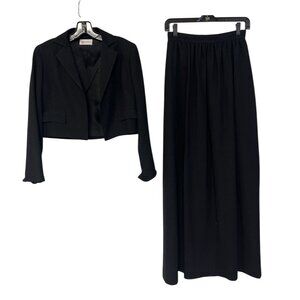 Evan-Picone Womens Black Wool Suit Jacket & Long Skirt Set Size 8